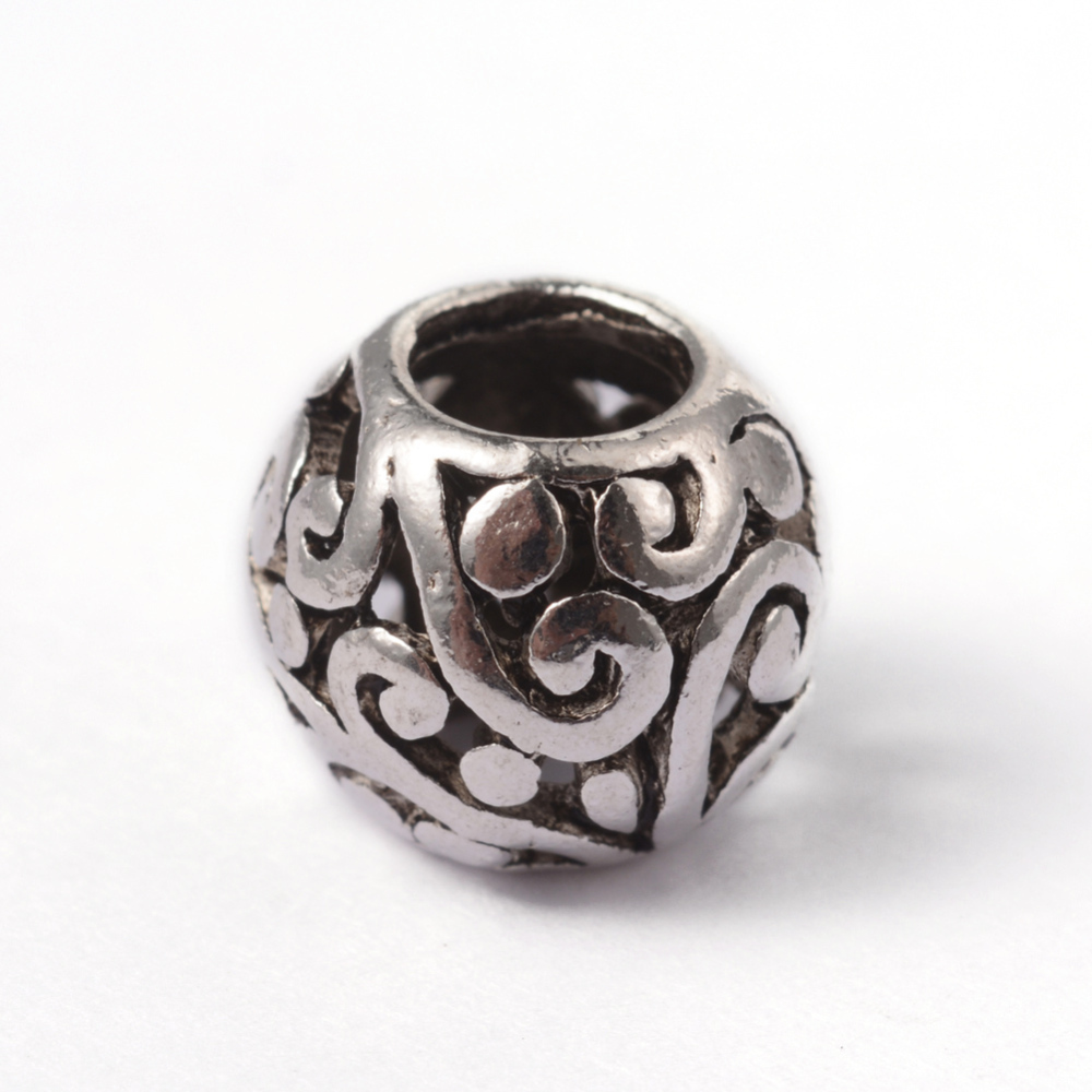 PandaHall Tibetan Style Alloy European Large Hole Beads, Rondelle, Antique Silver, 10.5x9mm, Hole: 4.5mm Alloy Rondelle