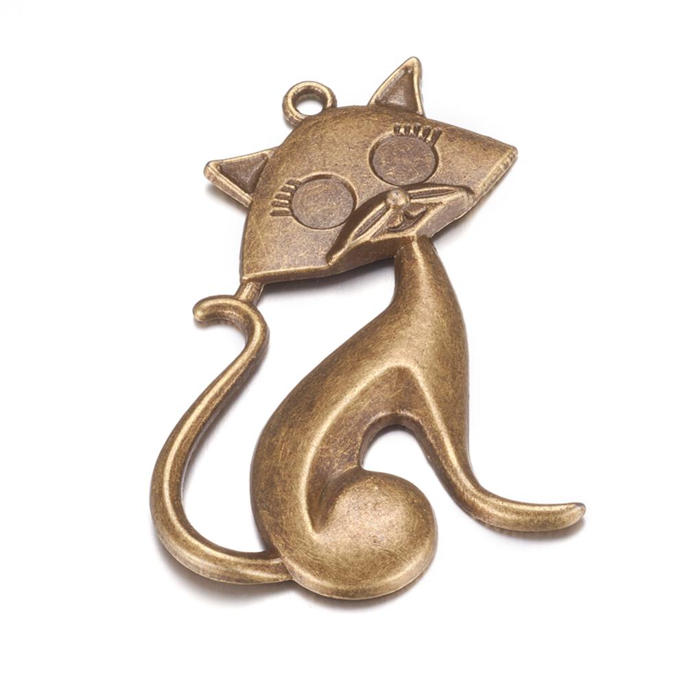 PandaHall Metal Alloy Pendants, Cat, Antique Bronze, Size: about 48mm long, 31mm wide, 2mm thick, hole: 2mm Alloy Cat