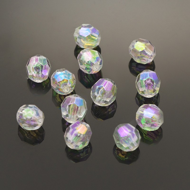PandaHall Environmental Transparent Poly Styrene Acrylic Beads, Faceted, Round, AB Color, Clear AB, 8mm, Hole: 1.5mm; about 2000pcs/500g...