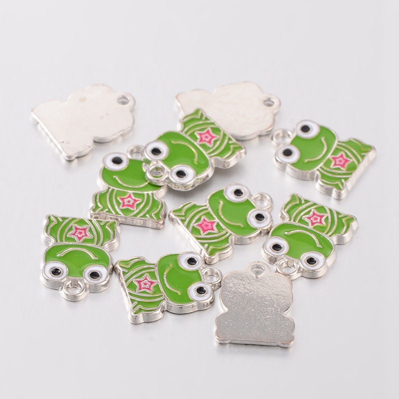 PandaHall LimeGreen Enamel Frog Alloy Pendants, Lead Free and Cadmium Freel, about 17mm long, 13mm wide, 1mm thick, hole:1.5mm Alloy+Enamel...