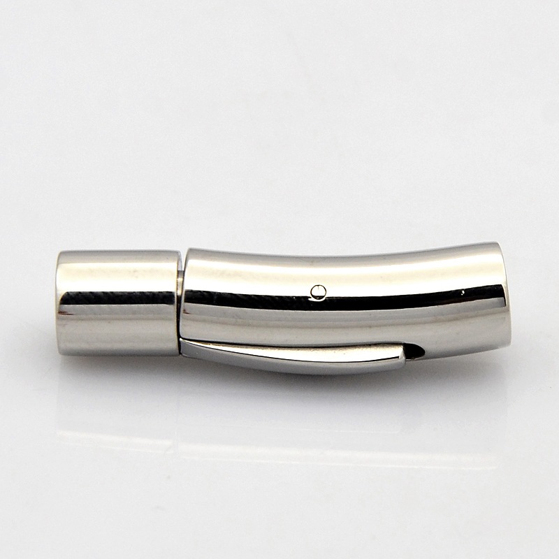 PandaHall Column 304 Stainless Steel Bayonet Clasps, Stainless Steel Color, 28x9mm, Hole: 6mm Stainless Steel