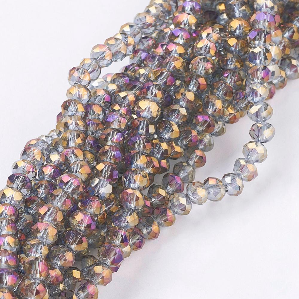 PandaHall Electroplate Glass Beads Strands, Faceted Rondelle, DarkViolet, 4x3mm, Hole: 1mm; about 140pcs/strand, 16.5" Glass Rondelle Purple