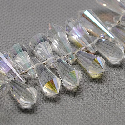 PandaHall Electroplate Glass Beads Strands, AB Color, Faceted, Drop, Clear AB, 21x8x8mm, Hole: 1mm Glass Drop White