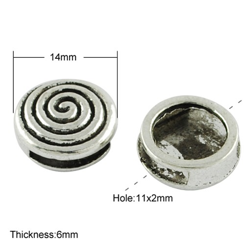 PandaHall Antique Silver Tone Tibetan Style Flat Round Slide Charms, Cadmium Free & Lead Free & Nickel Free, 14x6mm, Hole: 11x2mm Alloy Flat...