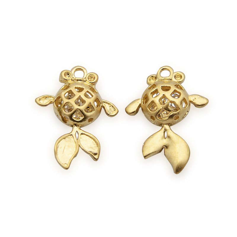 PandaHall Brass Goldfish Pendants, with Glass Rhinestone Inside, Hollow, Matte Golden, 23x17x5mm, Hole: 2mm Brass Fish