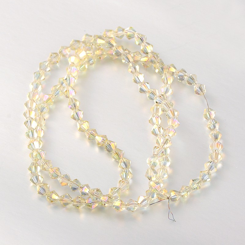 PandaHall Faceted Bicone Glass Beads Strands, LightYellow, 4x4mm, Hole: 1mm; about 120pcs/strand, 18.1" Glass Bicone Yellow
