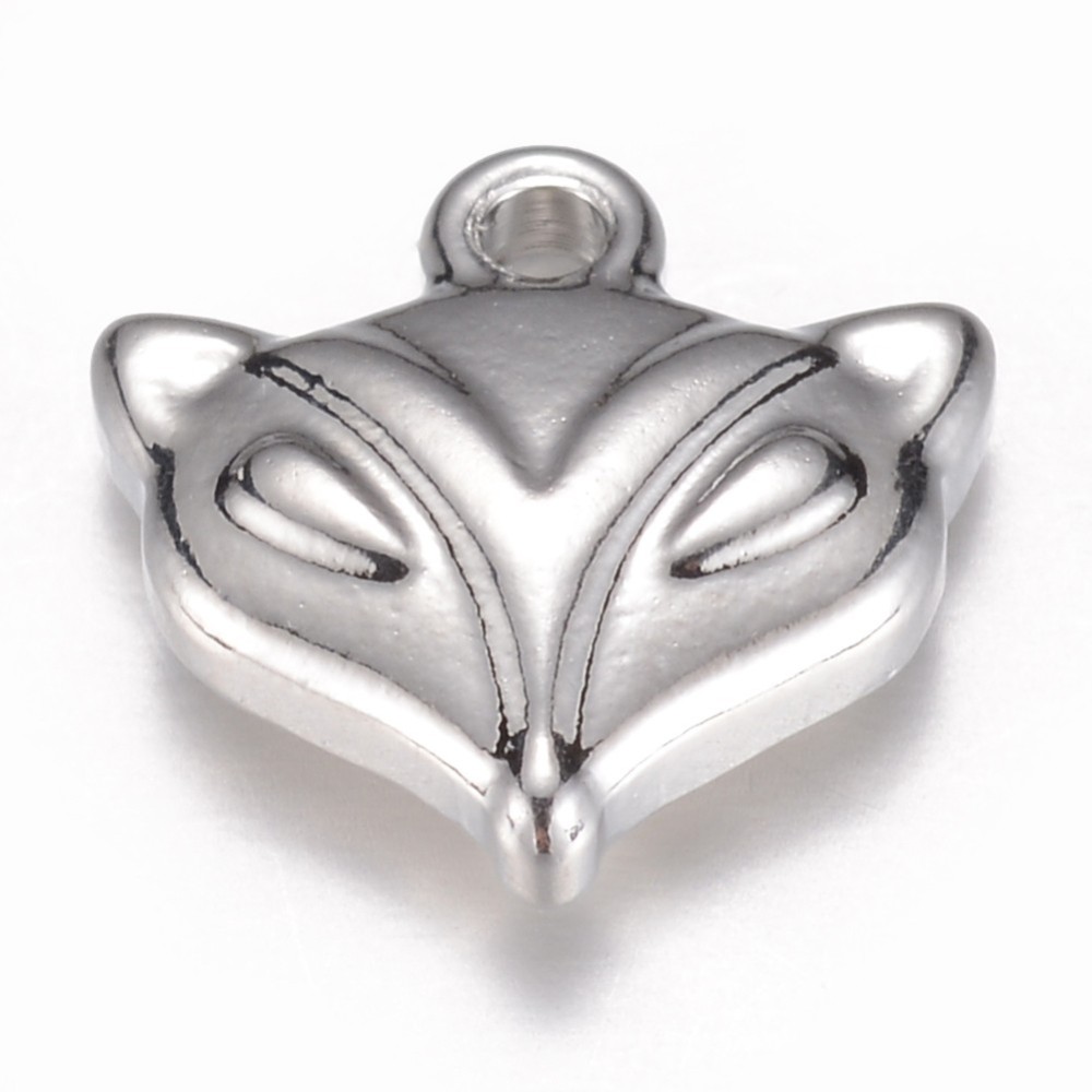 PandaHall 304 Stainless Steel Charms, Fox, Stainless Steel Color, 11.5x12x3.5mm, Hole: 1mm Stainless Steel Fox