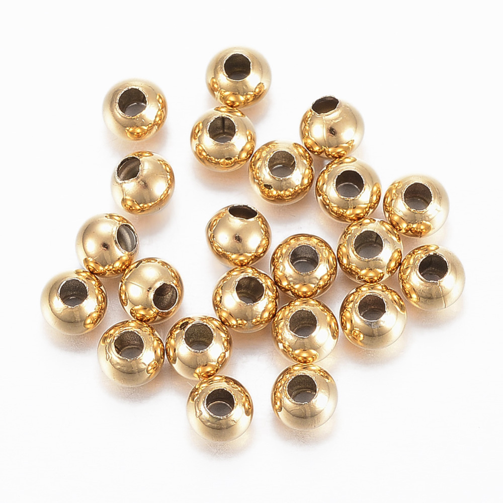 PandaHall 304 Stainless Steel Beads, Round, Golden, 4x3.5mm, Hole: 1.5mm Stainless Steel Round