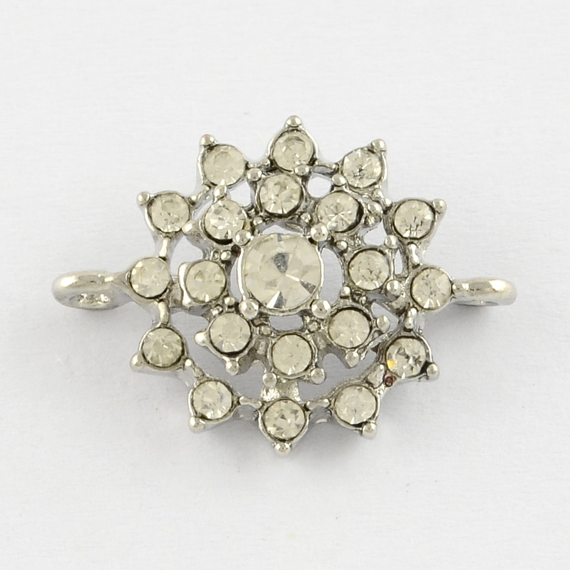 PandaHall Flower Connectors Alloy Grade A Rhinestone Links, Platinum Metal Color, Crystal, 16.5x22x5mm, Hole: 2mm Alloy+Rhinestone Flower