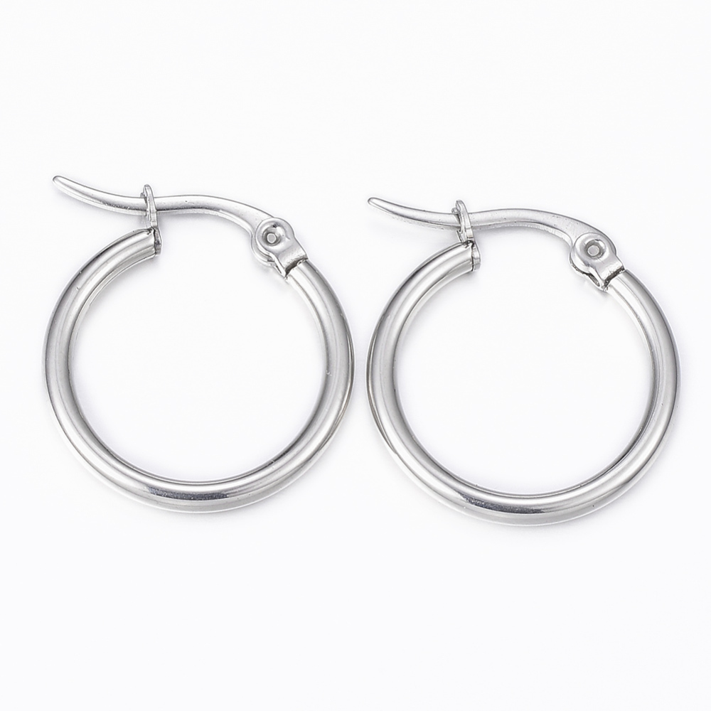 PandaHall 304 Stainless Steel Hoop Earrings, Stainless Steel Color, 20x19x2mm; Pin:1x0.8mm Stainless Steel