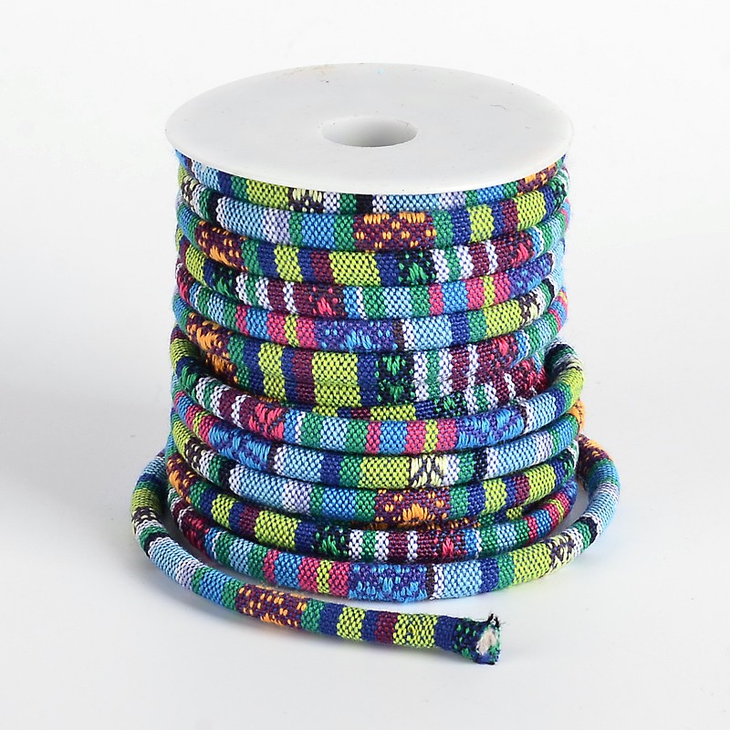 PandaHall Ethnic Cord Polyester Cords, Colorful, 7x5mm, 10yards/roll Polyester