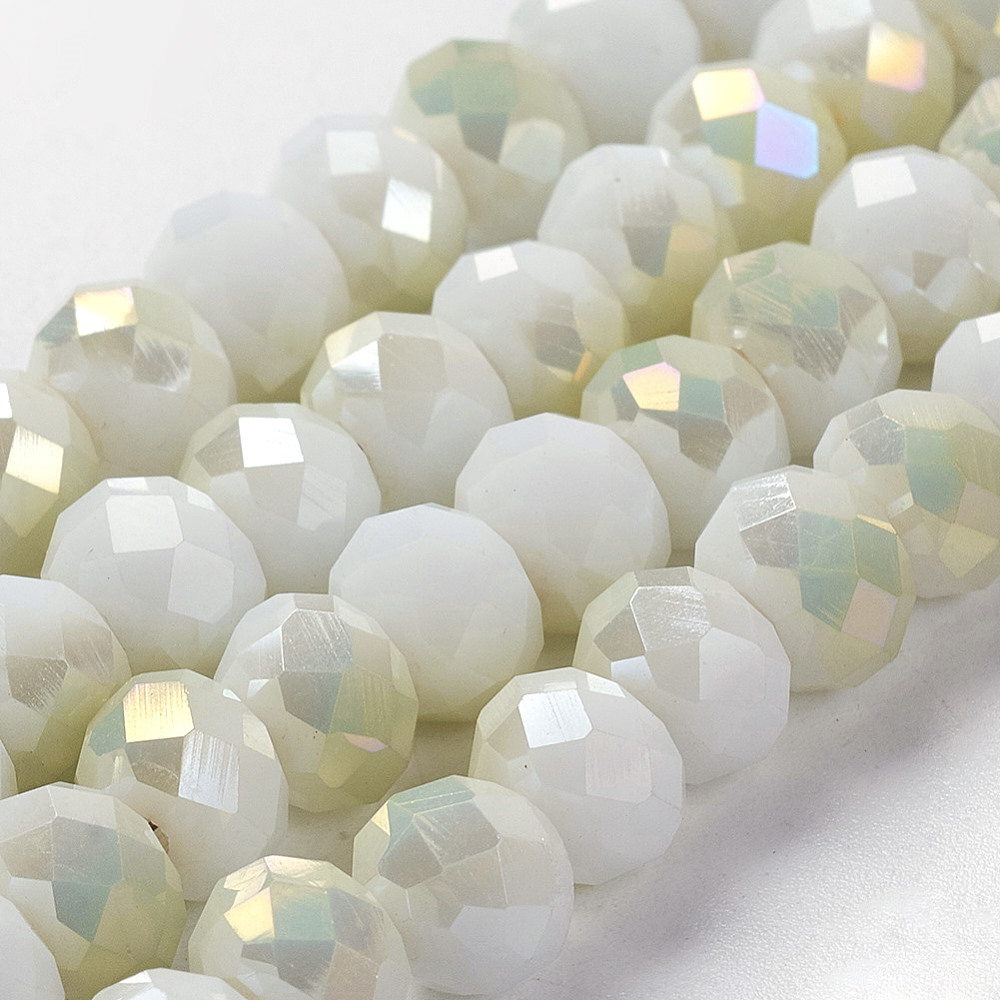 PandaHall Electroplate Glass Faceted Rondelle Beads Strands, Imitation Jade, Half Plated, WhiteSmoke, 8x5mm, Hole: 1mm; about 72pcs/strand...