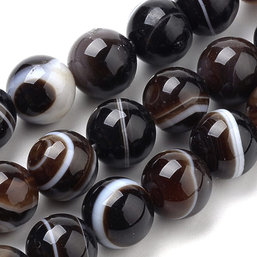 PandaHall Natural Striped Agate/Banded Agate Beads Strands, Dyed, Round, CoconutBrown, 6mm, Hole: 1mm; about 70pcs/strand, 15.7" Banded...