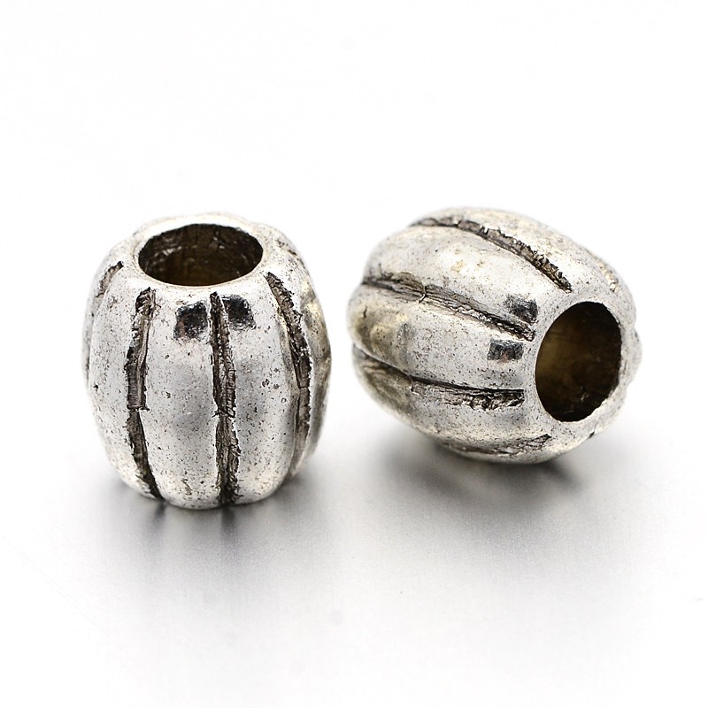 PandaHall Tibetan Silver Beads, Lead Free & Nickel Free & Cadmium Free, Melon, Antique Silver, about 9mm in diameter, 9.5mm thick, hole...