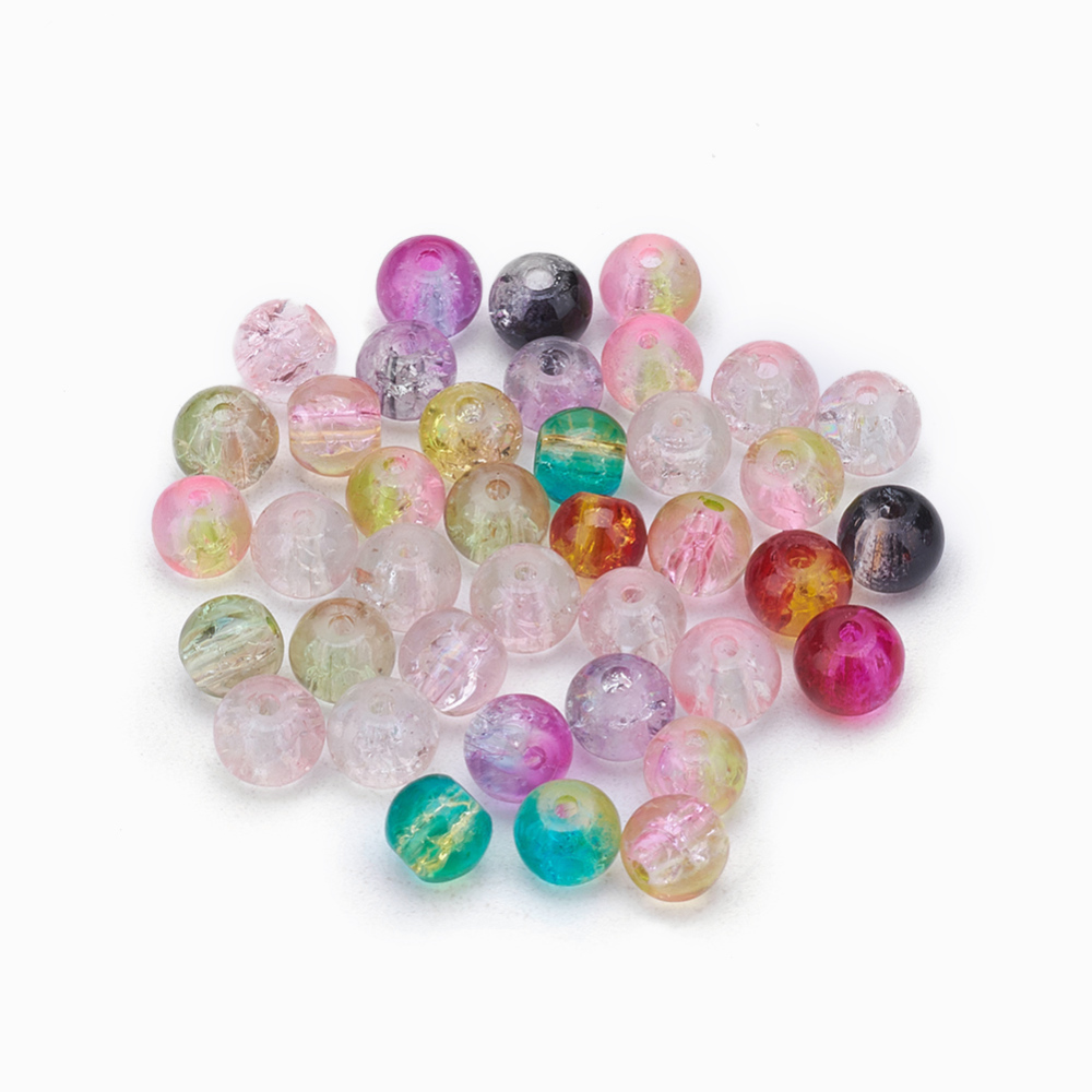 PandaHall Two Tone Crackle Glass Beads Strands, Round, Mixed Color, 4mm, Hole: 1.1~1.3mm Glass Round Multicolor