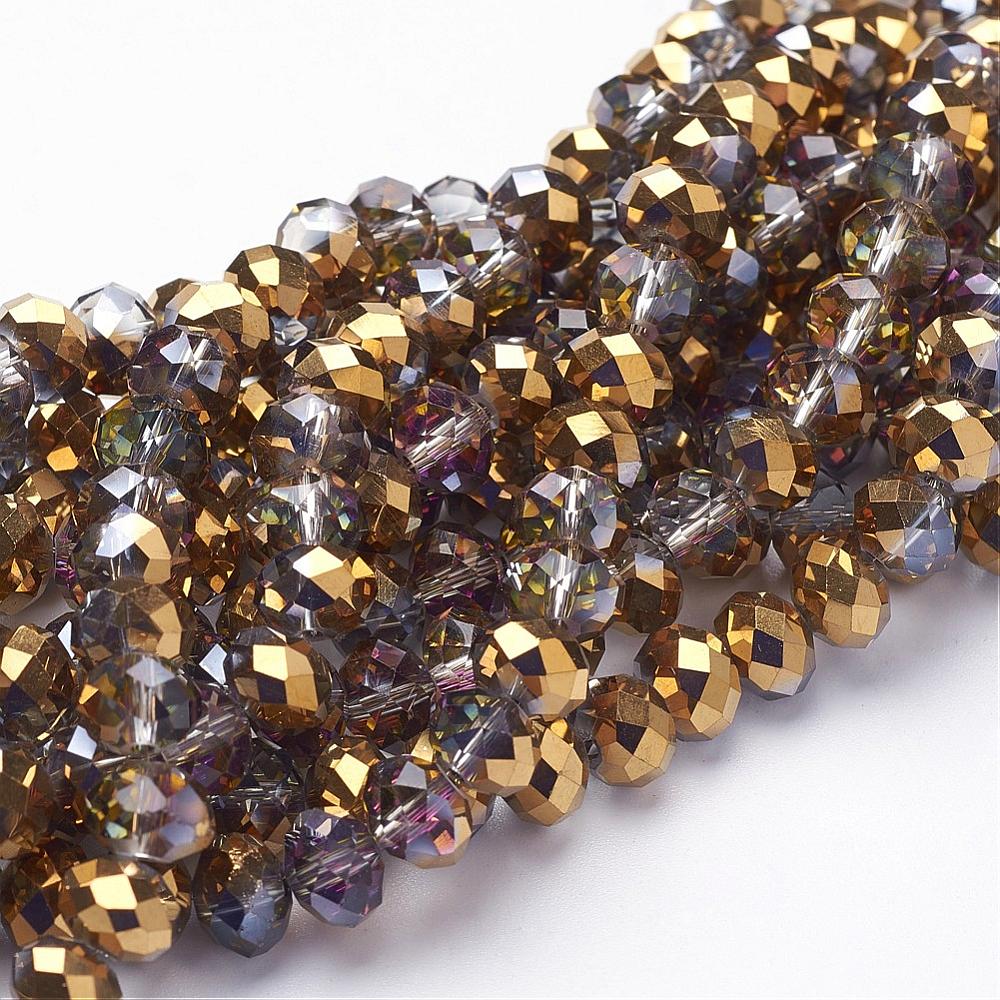 PandaHall Electroplate Glass Faceted Rondelle Beads Strands, Half Plated, Plum, 8x5mm, Hole: 1mm; about 72pcs/strand, 16.5" Glass Rondelle...