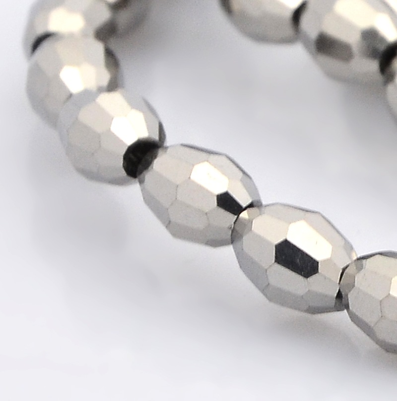 PandaHall Full Plated Glass Faceted Rice Beads Strands, Silver Plated, 6x4mm, Hole: 1mm; about 72pcs/strand, 16" Glass Rice