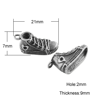PandaHall Tibetan Style Pendants, Lead Free, Shoes, Antique Silver, 21x7x9mm, Hole: 2mm Alloy Shoes
