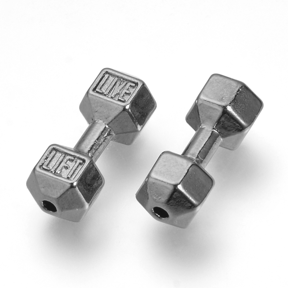 PandaHall Alloy Beads, Dumbbell with Word Live Lift, Gunmetal, 20x8x7mm, Hole: 1.5mm Alloy Sports Goods