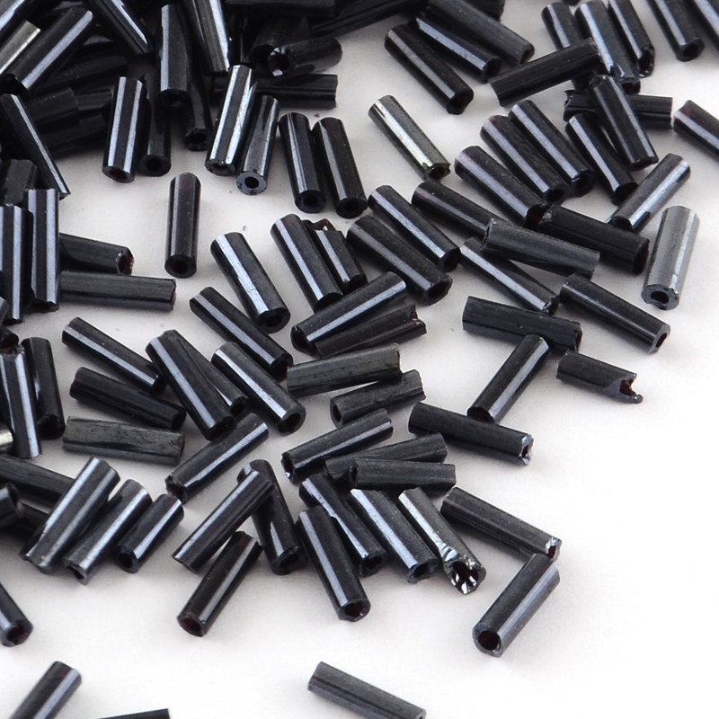 PandaHall Tube Plated Glass Bugle Beads, Iris Round, Hematite Plated, 4~4.5x2mm, Hole: 1mm; about 1556pcs/50g Glass