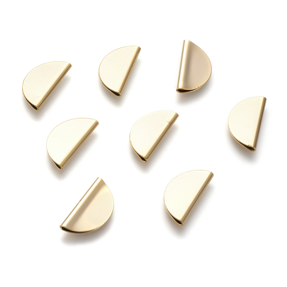 PandaHall Brass Beads, Real Gold Plated, Half Round, 20x10x2mm, Hole: 1.5mm Brass Half Round