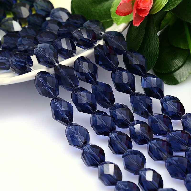 PandaHall Faceted Polyhedron Imitation Austrian Crystal Bead Strands, Grade AAA, DarkBlue, 13x10mm, Hole: 1mm; about 30pcs/strand, 15.7"...