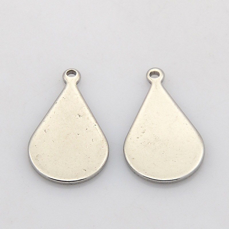 PandaHall Flat Drop 304 Stainless Steel Blank Stamping Tag Pendants, Stainless Steel Color, 18x10x1mm, Hole: 1mm Stainless Steel Drop