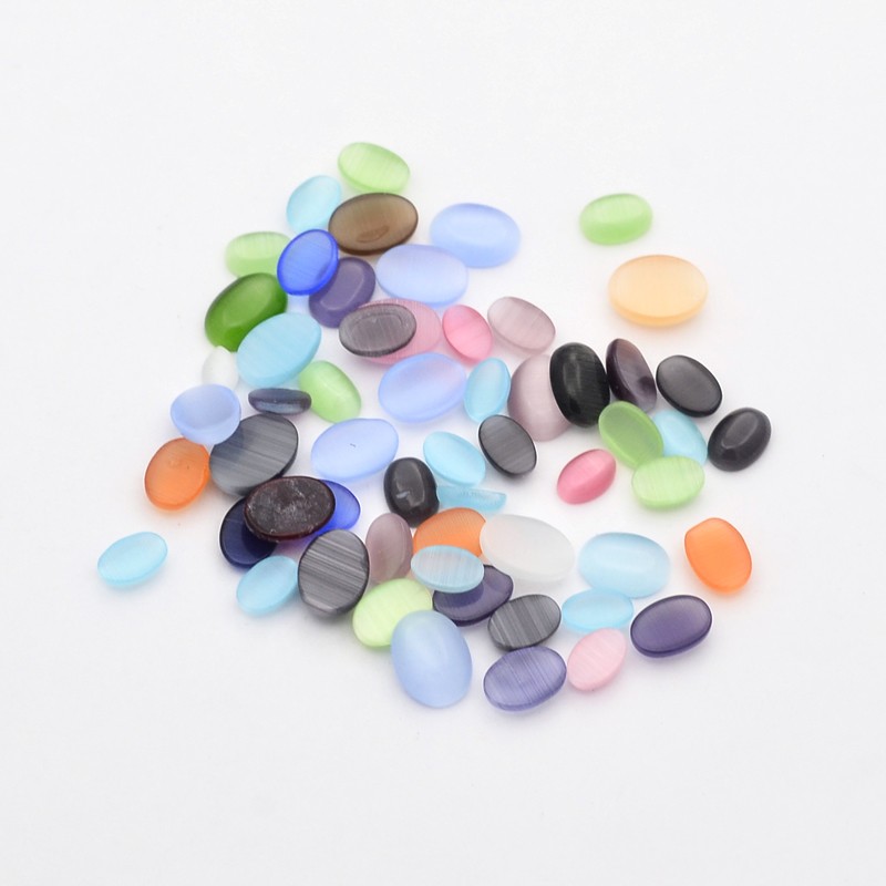 PandaHall Mixed Oval Cat Eye Cabochons, Mixed Color, 6~8x4~6x2~2.5mm, about 200g/bag Glass Oval Multicolor