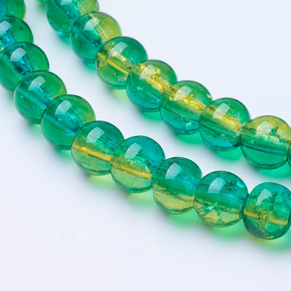 PandaHall Spray Painted Crackle Glass Beads Strands, Round, MediumTurquoise, 4mm; Hole: 1.1~1.3mm; about 200pcs/strand, 31.4" Round Cyan