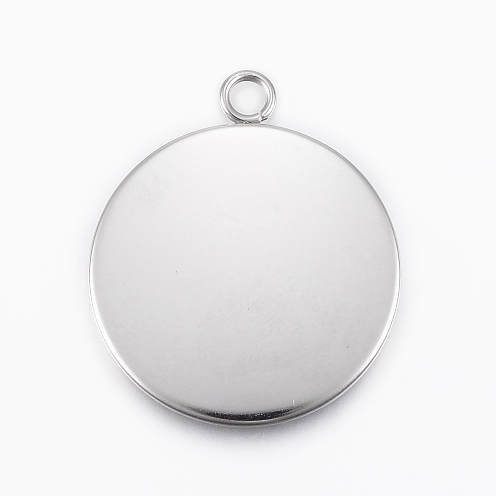 PandaHall 304 Stainless Steel Pendant Cabochon Settings, Flat Round, Stainless Steel Color, Tray: 25mm; 32x27x2mm, Hole: 3mm Stainless Steel...