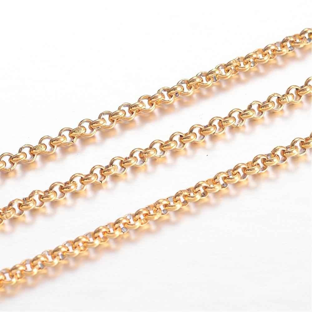PandaHall 304 Stainless Steel Rolo Chains, for Jewelry Making, Golden, 2x2x1mm; about 10m/card Stainless Steel