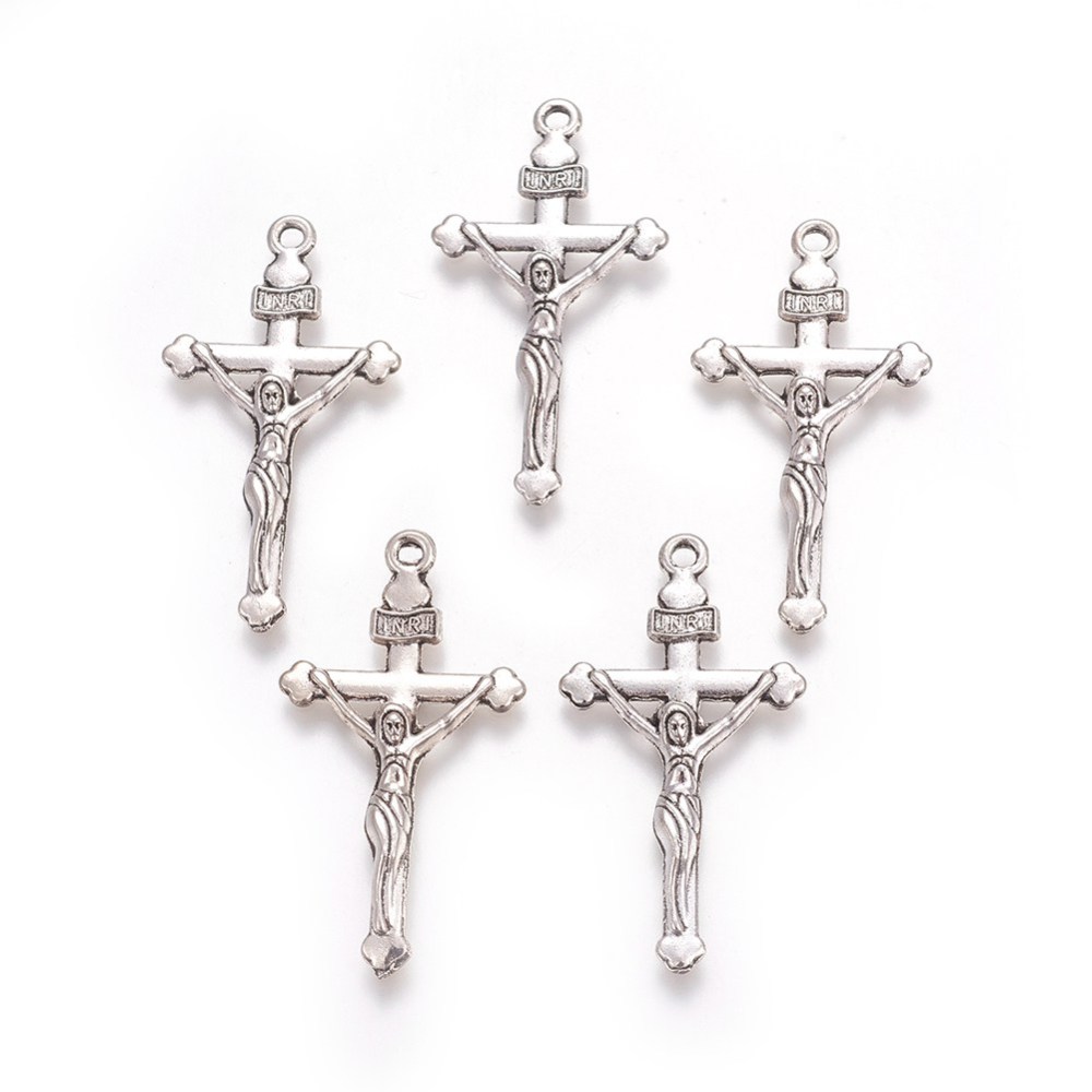 PandaHall Tibetan Style Pendant, Lead Free, Cadmium Free and Nickel Free, Antique Silver, Cross, 38mm long, 20mm wide, 2.5mm thick hole: 2mm...