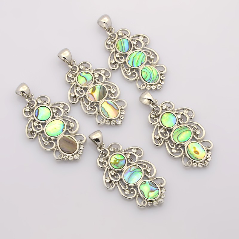 PandaHall Abalone/Paua Shell Pendants, with Rhinestones and Platinum Tone Brass Findings, Colorful, 43.5x27x3mm, Hole: 7x5mm Paua Shell...