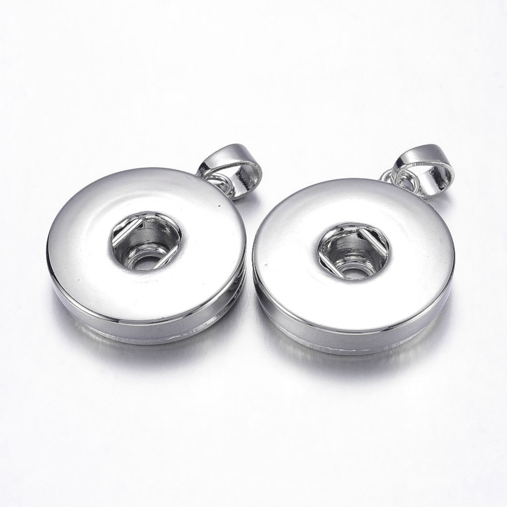 PandaHall Brass Snap Pendant Making, with Brass Snaps and Alloy Findings, Flat Round, Platinum, 24x19x2.5mm, Hole: 9x6mm; Half Hole: 6mm...