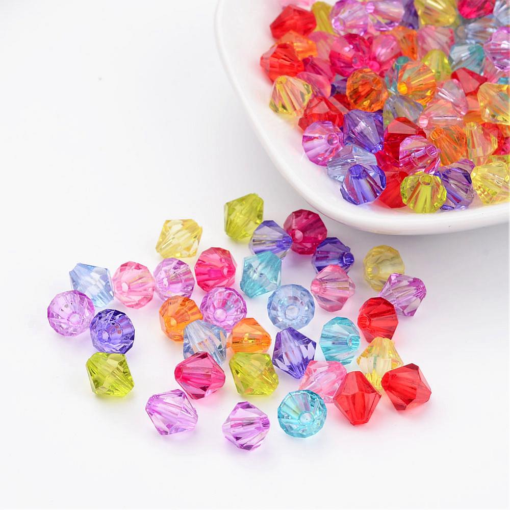 PandaHall Mixed Color Chunky Dyed Transparent Acrylic Faceted Bicone Spacer Beads for Kids Jewelry, 8mm in diameter, hole: 1mm Acrylic...