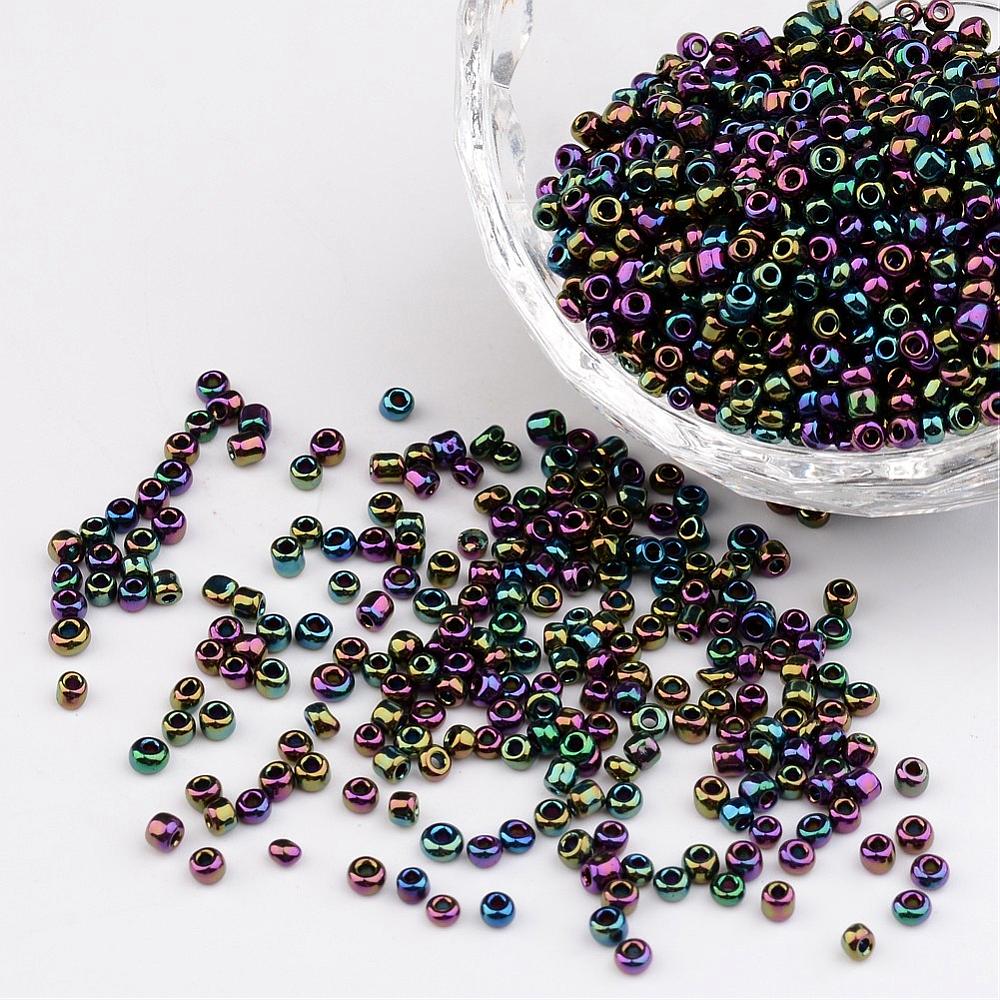 PandaHall 12/0 Iris Round Glass Seed Beads, Colorful, 2mm, Hole: 1mm; about 3304pcs/50g Glass
