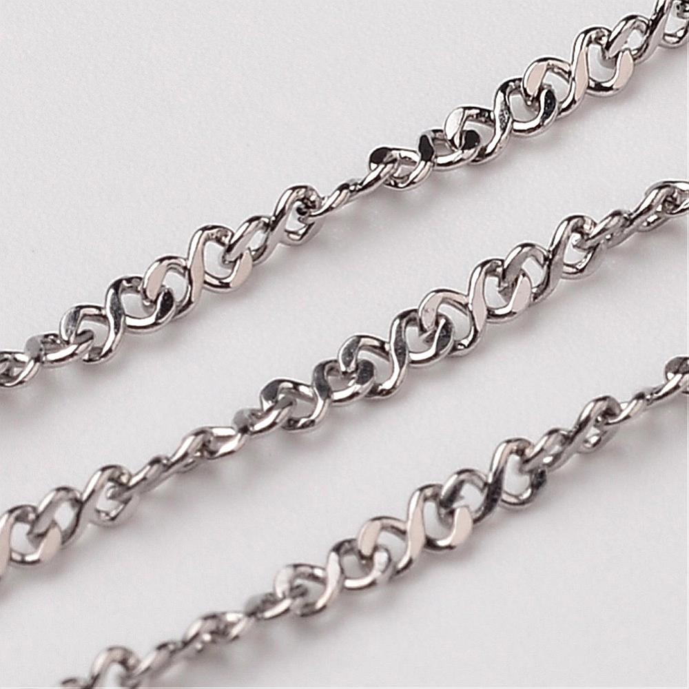 PandaHall 304 Stainless Steel Twisted Chains Curb Chain, Faceted, Stainless Steel Color, 1.5x1mm Stainless Steel