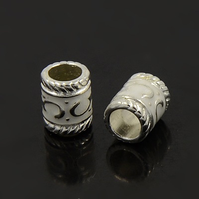 PandaHall Alloy European Beads, Enamel, Tube, Silver Color, about 7mm wide, 8.5mm long, hole: 5mm Alloy+Enamel Tube Silver