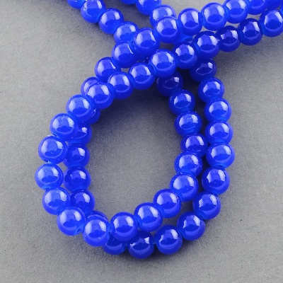 PandaHall Imitation Jade Glass Beads Strands, Spray Painted, Round, Blue, 8mm; Hole: 1.3~1.6mm, about 100pcs/strand, 31.4" Glass Round Blue