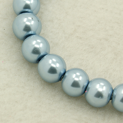 PandaHall Pearlized Glass Pearl Round Beads Strands, Dyed, LightBlue, Size: about 10mm in diameter, hole: 1mm, about 85pcs/strand Round Blue