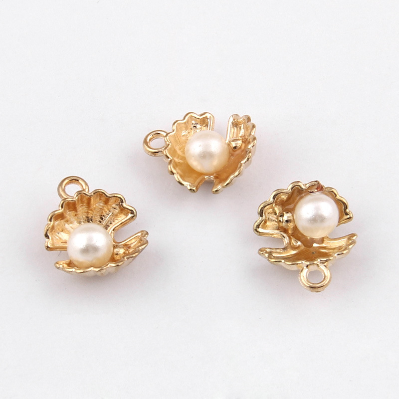 PandaHall Alloy Charms, with Imitation Pearl, Shell Shape, Golden, 12x15mm Alloy Shell