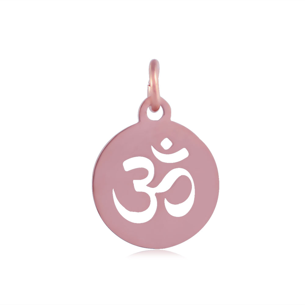 PandaHall 304 Stainless Steel Pendants, Flat Round with Ohm, Rose Gold, 14x12x1.1mm, Hole: 3mm Stainless Steel Flat Round