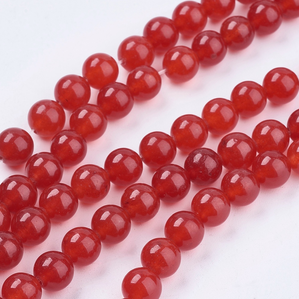 PandaHall Natural Jade Bead Strands, Dyed, Round, Red, 8mm, Hole: 1mm; about 48pcs/strand, 14.9" Other Jade Round Red