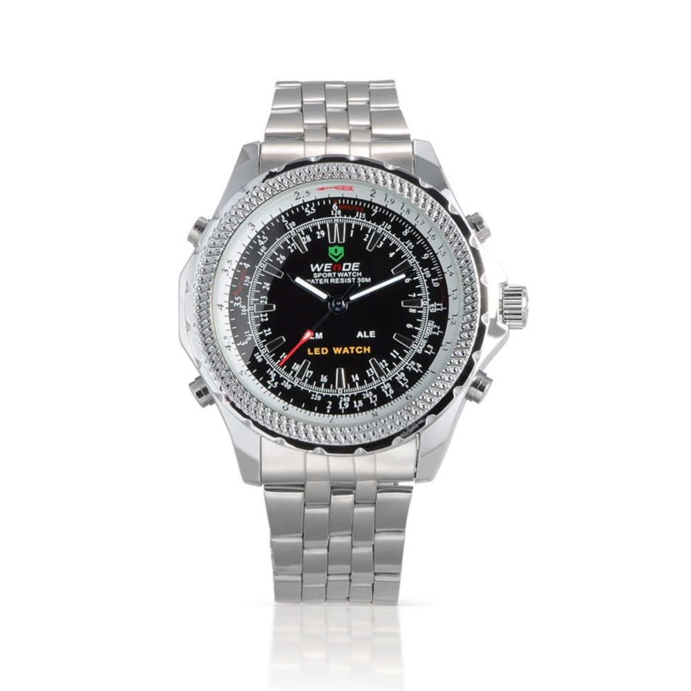 PandaHall Men's Full Steel Sport Led Watches, High Quality 30M Waterproof Stainless Steel Quartz Watches, Black, Stainless Steel Color...