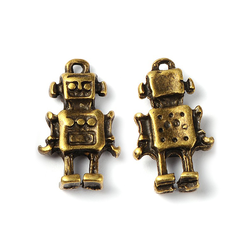 PandaHall Tibetan Style Pendants, Lead Free & Nickel Free, Robot, Antique Bronze, 17x10.5x4.5mm, Hole: 1mm Alloy Human