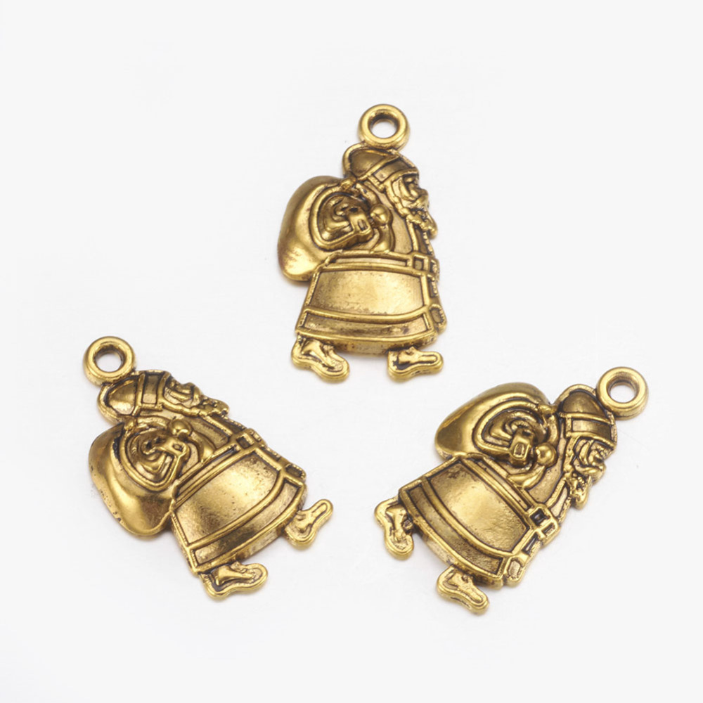 PandaHall Tibetan Style Pendants, Lead Free and Nickel Free, Christmas Santa Claus, Antique Golden Color, Size: about 15mm wide, 25mm long...