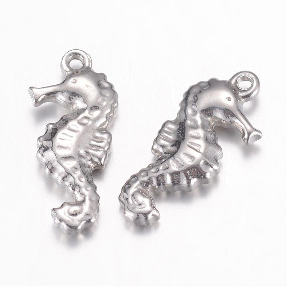 PandaHall 304 Stainless Steel Pendants, Sea Horse, Stainless Steel Color, 20x9.5x3.5mm, Hole: 1mm Stainless Steel Sea Horse