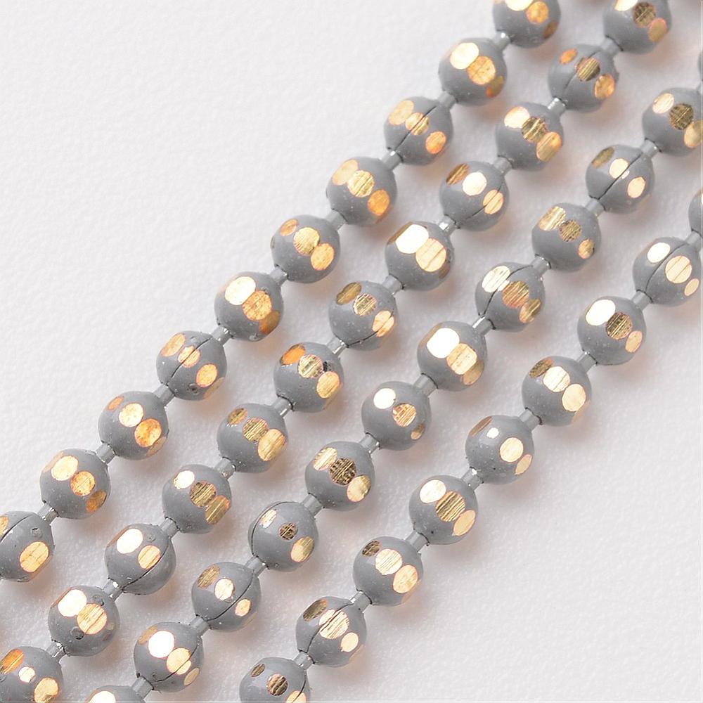 PandaHall Brass Ball Chains, Rack Plating, Gray, 1.5mm Brass Gray