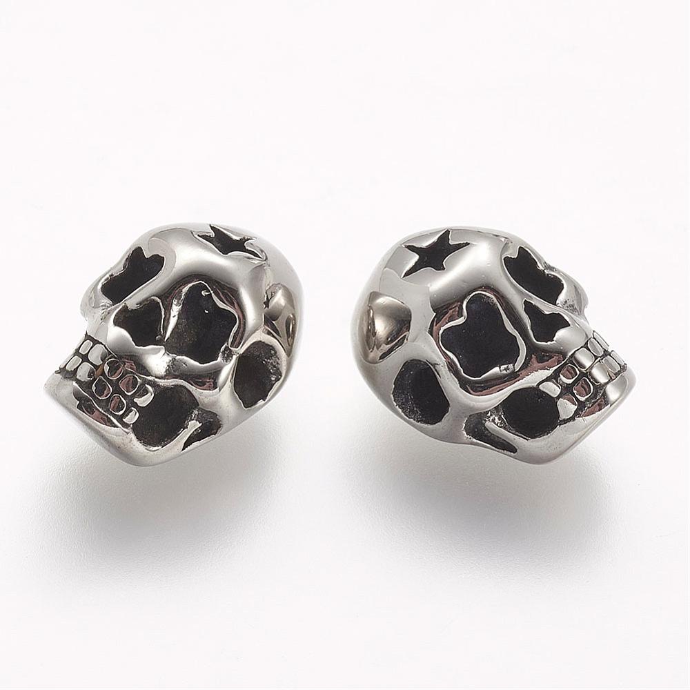 PandaHall 304 Stainless Steel Beads, Skull, Antique Silver, 14x11x8.5mm, Hole: 3mm Stainless Steel Skull