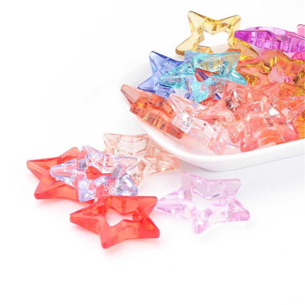 PandaHall Transparent Acrylic Bead Frames, Christmas Style, Faceted Star, Colorful, 33x33x8mm, Hole: 1.5mm Acrylic Star